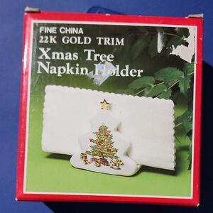 Home For The Holidays Christmas Tree Napkin Holder with Gold Trim